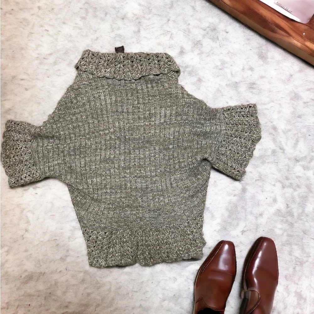 Grass Collection Sweater/Wrap Crochet Collar & Cuffs. Sz Small.
